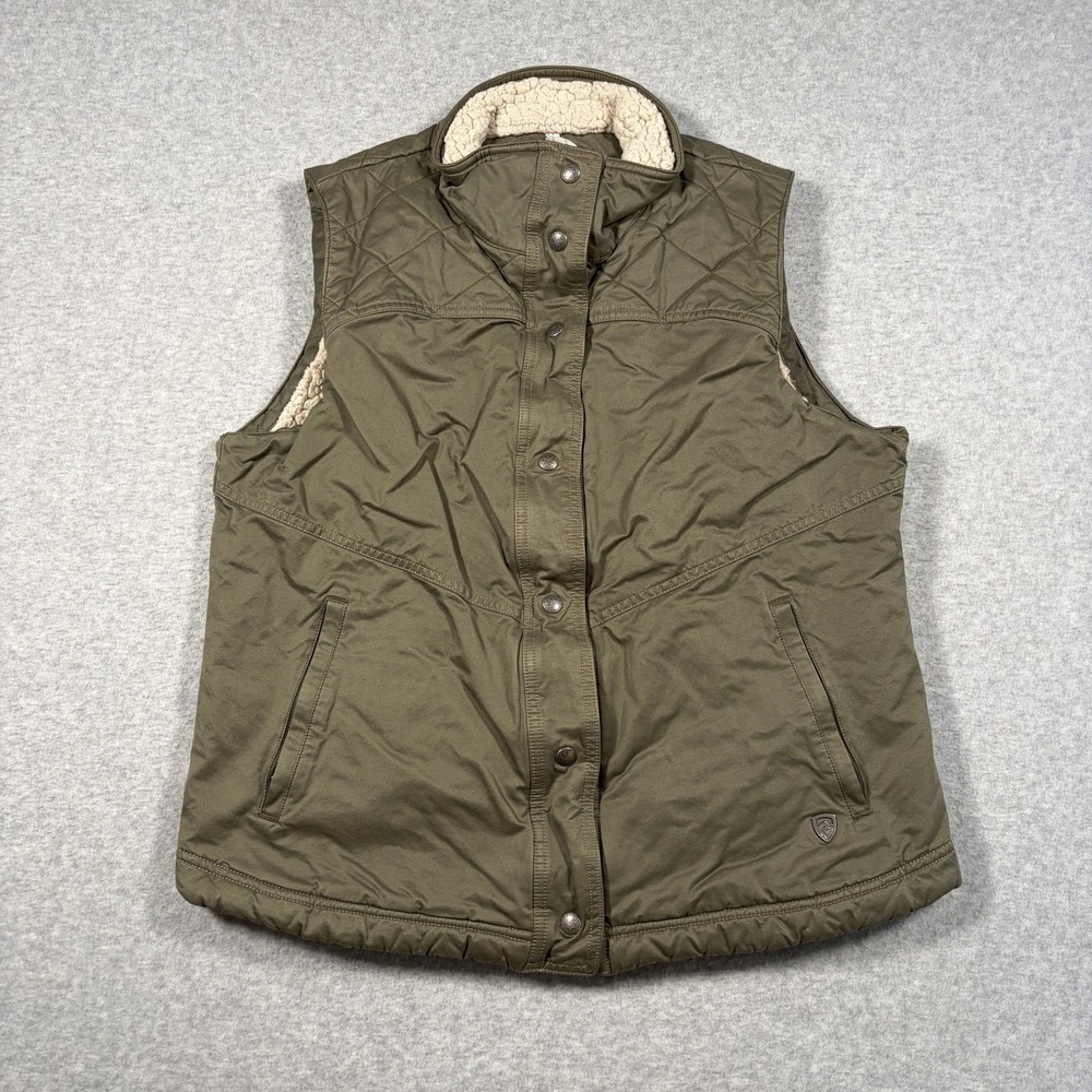 KUHL Projekt Celeste Sherpa Lined Vest Women Medium Olive Green Quilted 2190